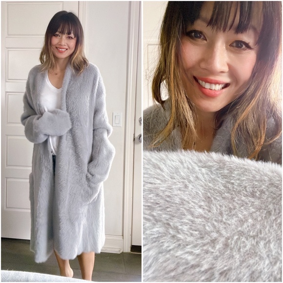 #2 Cozy Grey Fuzzy Oversized Open Front Cardigan - Picture 4 of 4